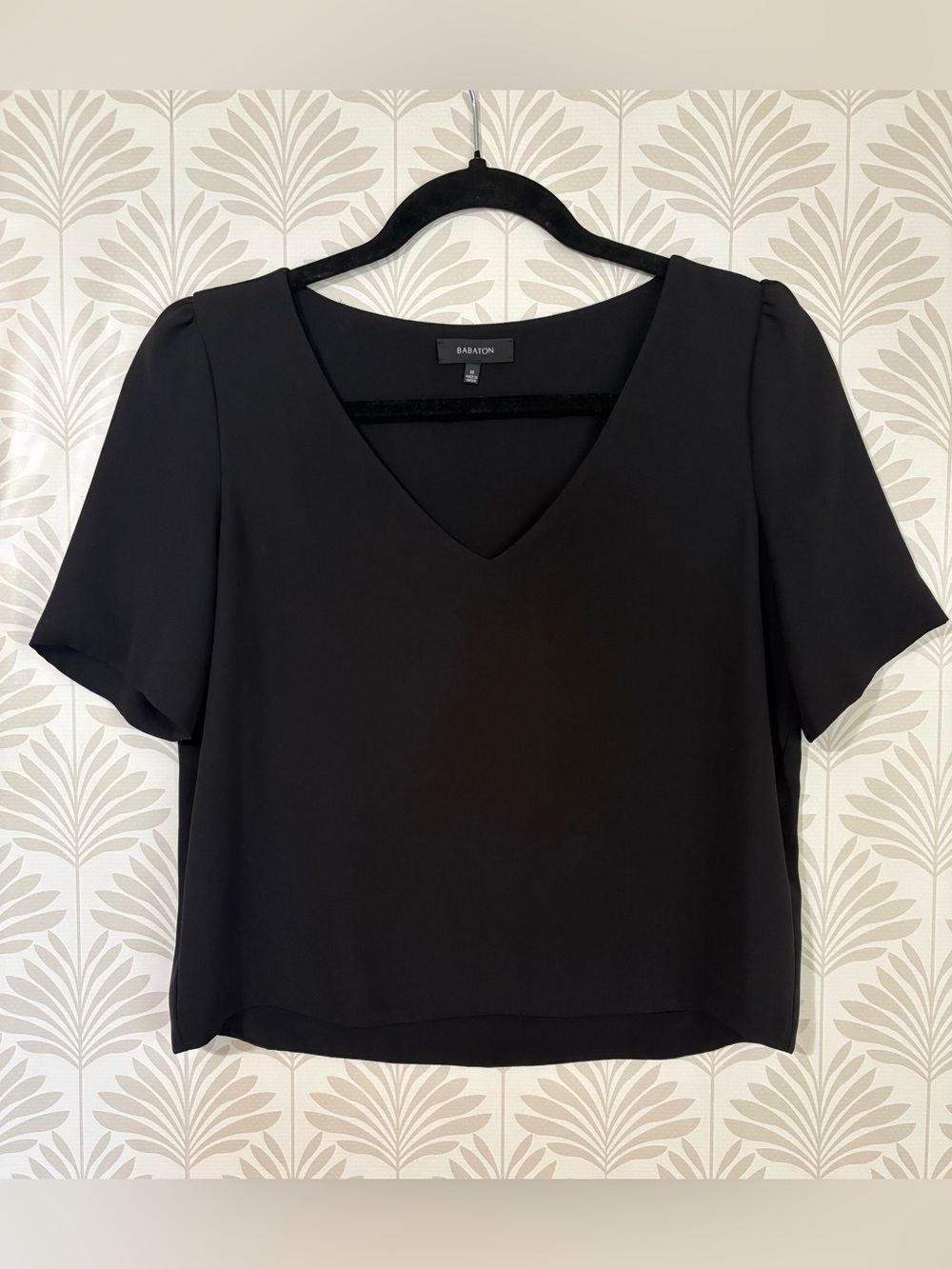 Babaton Black V-Neck Short Sleeve Top